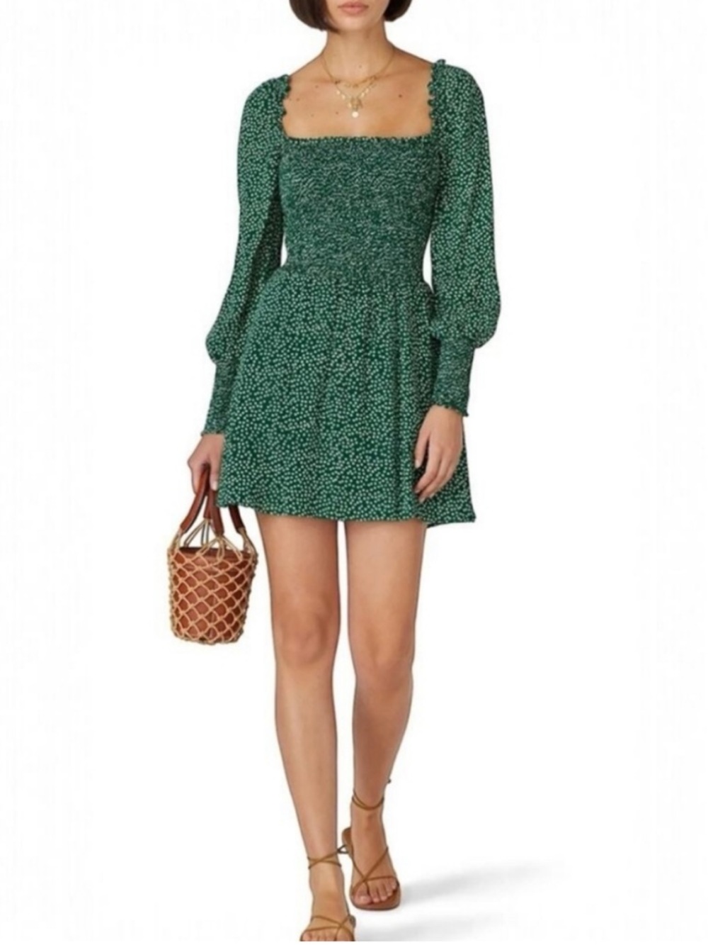 Reformation Green Floral Coquette Cottagecore Square Neck Wyoming Kelli
Dress